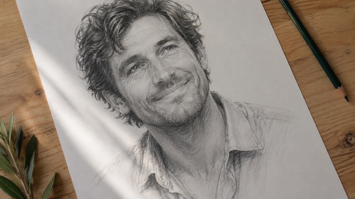 A hand-drawn pencil sketch of a man