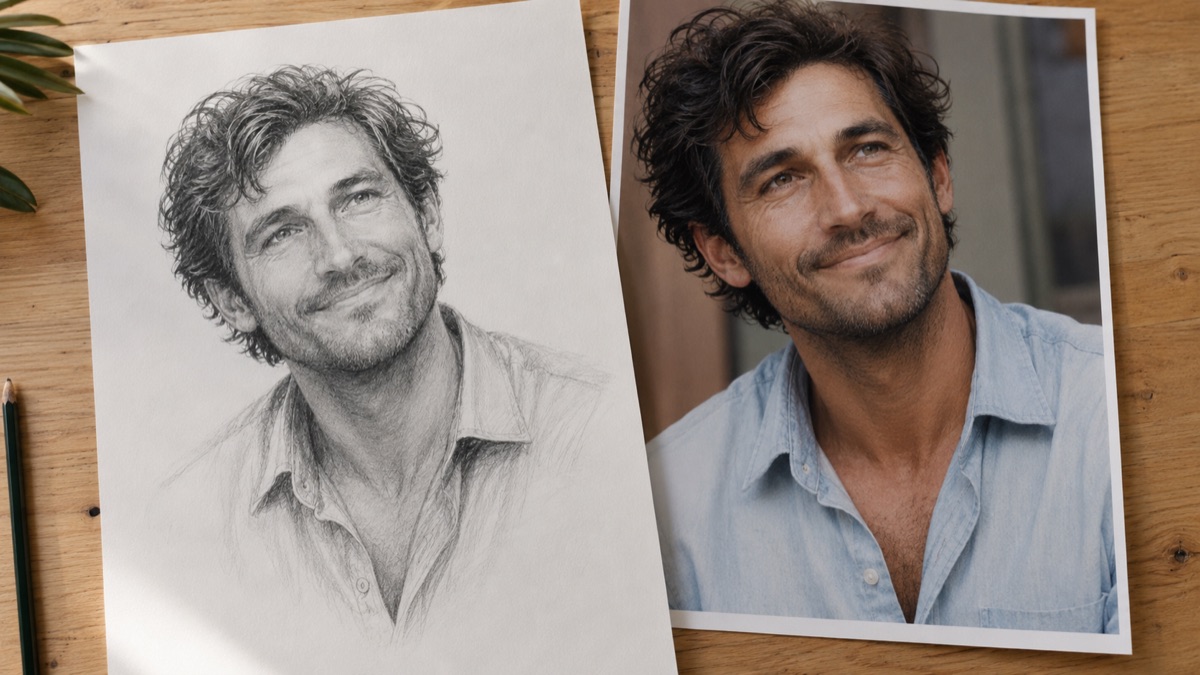 A soulmate sketch beside a real photo
